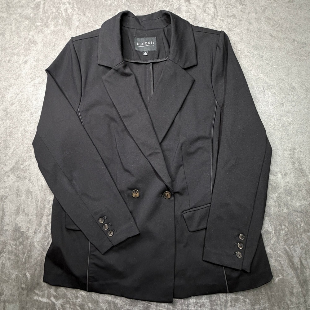 Eloquii Blazer Women 16 Black Double Breasted Stretch Jacket Professional Career